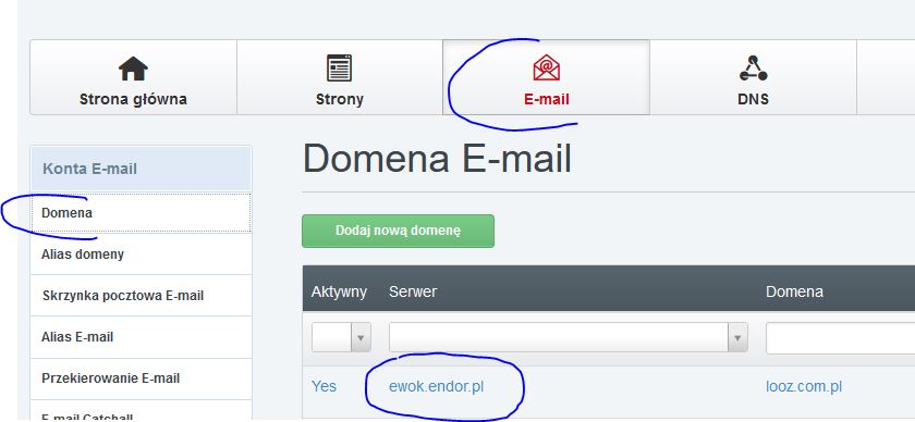 odszukanie nazwy serwera imap, pop3, smtp